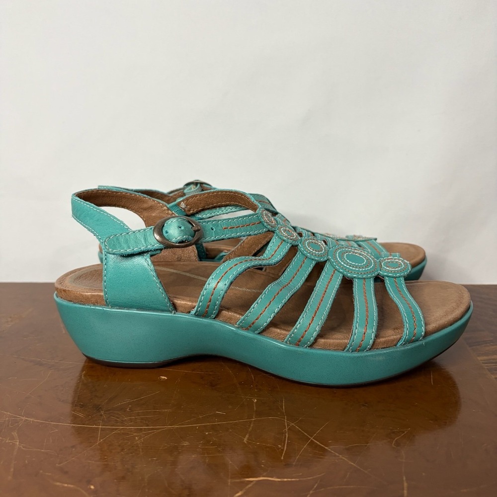 Dansko Turquoise Leather Strappy Wedge Sandals EU 37 US 6.5-7 Teal Gladiator